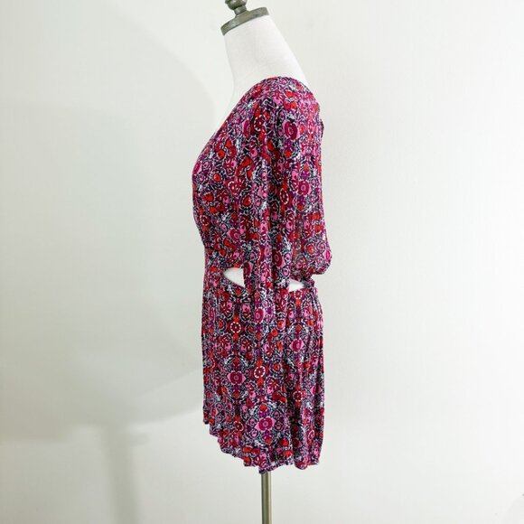 NWT Billabong Pink/Red Long Sleeve Floral Print Romper Sz Large V-Neck Cut Outs - Picture 7 of 13